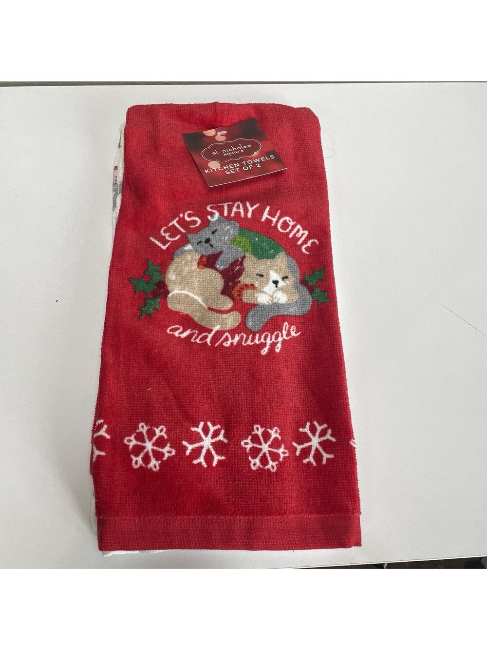 Cat Kitten Christmas Red Kitchen Fingertip Towel New Finger Tip Guest Cotton